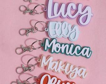 Personalized Acrylic Keychain, Acrylic Name Tag, Backpack Name Tag, Diaper Bag, Custom Name Keychains, Lunchbox Name Tag, Retro Name