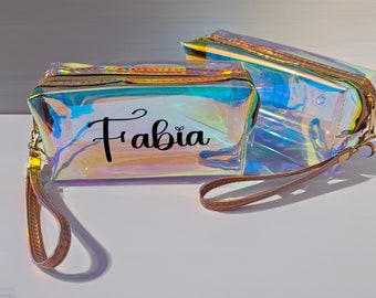 Bolsa de maquillaje holográfica para dama de honor, bolso de hombro, bolsa de holograma, bolsa de maquillaje personalizada, bolsa cosmética