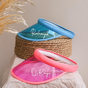 Personalized Holographic Visors, Custom Name Beach and Pool Sun Hats, Transparent Holographic Visor,Bridesmaid and Bridal Party Favors