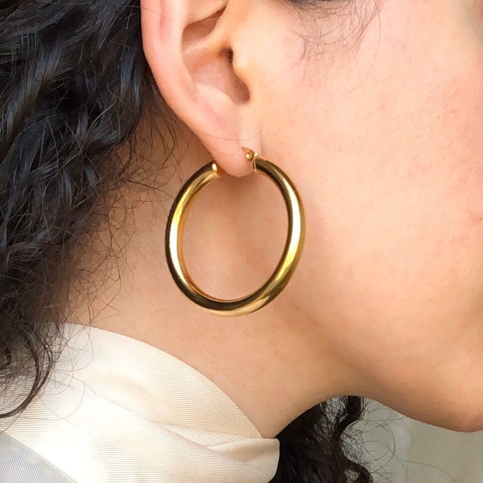 Large Chunky Gold Hoop Earring Etsy UK
