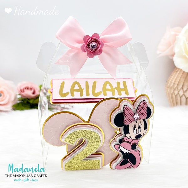Minnie Mouse Favor Box Party Favor Clear Gable Box, Minnie Party, Minnie Mouse Goody Box, Minnie Mouse Birthday Party Set of Six