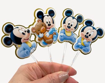 Handcrafted Baby Mickey Mouse Cupcake Toppers: Party Theme Set of 12