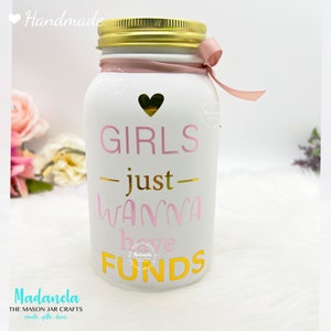 Adult Piggy Bank, Money Jar, Girls Coin Jar, Mason Jar Bank, 32 ounces jar