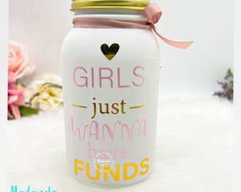 Adult Piggy Bank, Money Jar, Girls Coin Jar, Mason Jar Bank, 32 ounces jar