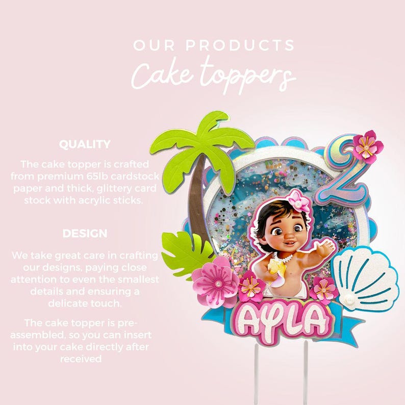 Personalized Moana Shaker Cake Topper: Moana's Party Handmade Party Decorations Bild 4