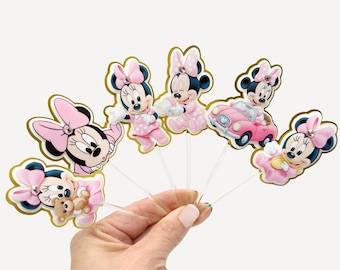 Handcrafted Baby Minnie Mouse Cupcake Toppers: Party Theme Set of 12