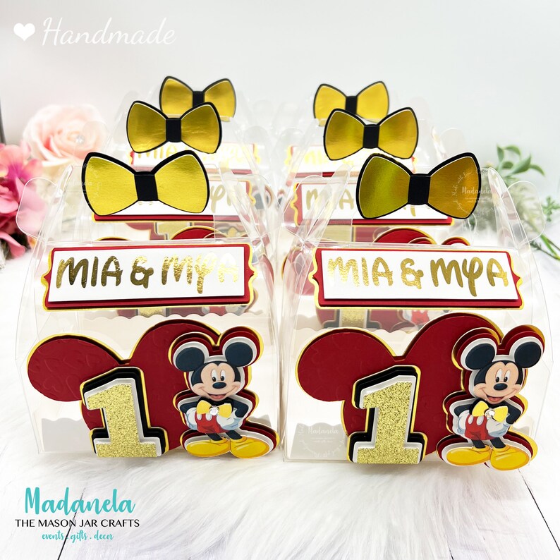 Mya Labels Mickey Mouse Party Favor Box: Clear Gable Goody Box, Set of Six - Etsy ...