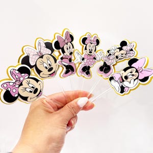 Minnie Mouse Cupcake Toppers – Disney Birthday Party Decorations, Cupcake Picks for Girls, Baby Shower & Smash Cake Decor