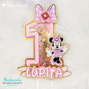 Personalized Minnie Mouse Cake Topper, Shaker Cake Topper Number, Minnie Cake Decorations, Party Decorations, Minnie Mouse