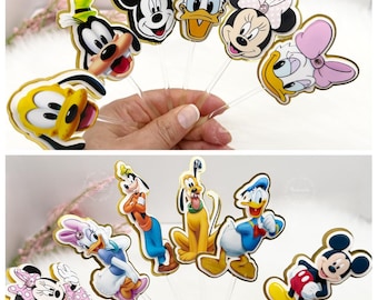 Adornos para cupcakes de Mickey Mouse y sus amigos hechos a mano, decoración para fiestas de Disney, juego de 12
