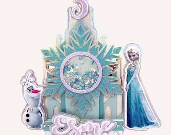 Cake Topper Frozen Personalizado | Elsa y Anna Cumpleaños | Adorno de Pastel con Copos de Nieve para Niña