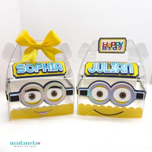 Minion Favor Box, Minions Party Favor Clear Gable Box, Minion Party, Minion Girl Goody Box, Minion Birthday Party Candy Bog Set of Six