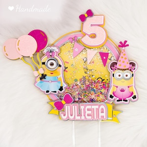 Girl Minion Cake Topper, Pink Minion Cake Topper, Minions Shaker Cake Topper, Handmade Pink Minion Cake Topper