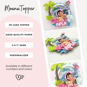 Personalized Moana Shaker Cake Topper: Moana's Party Handmade Party Decorations Bild 3