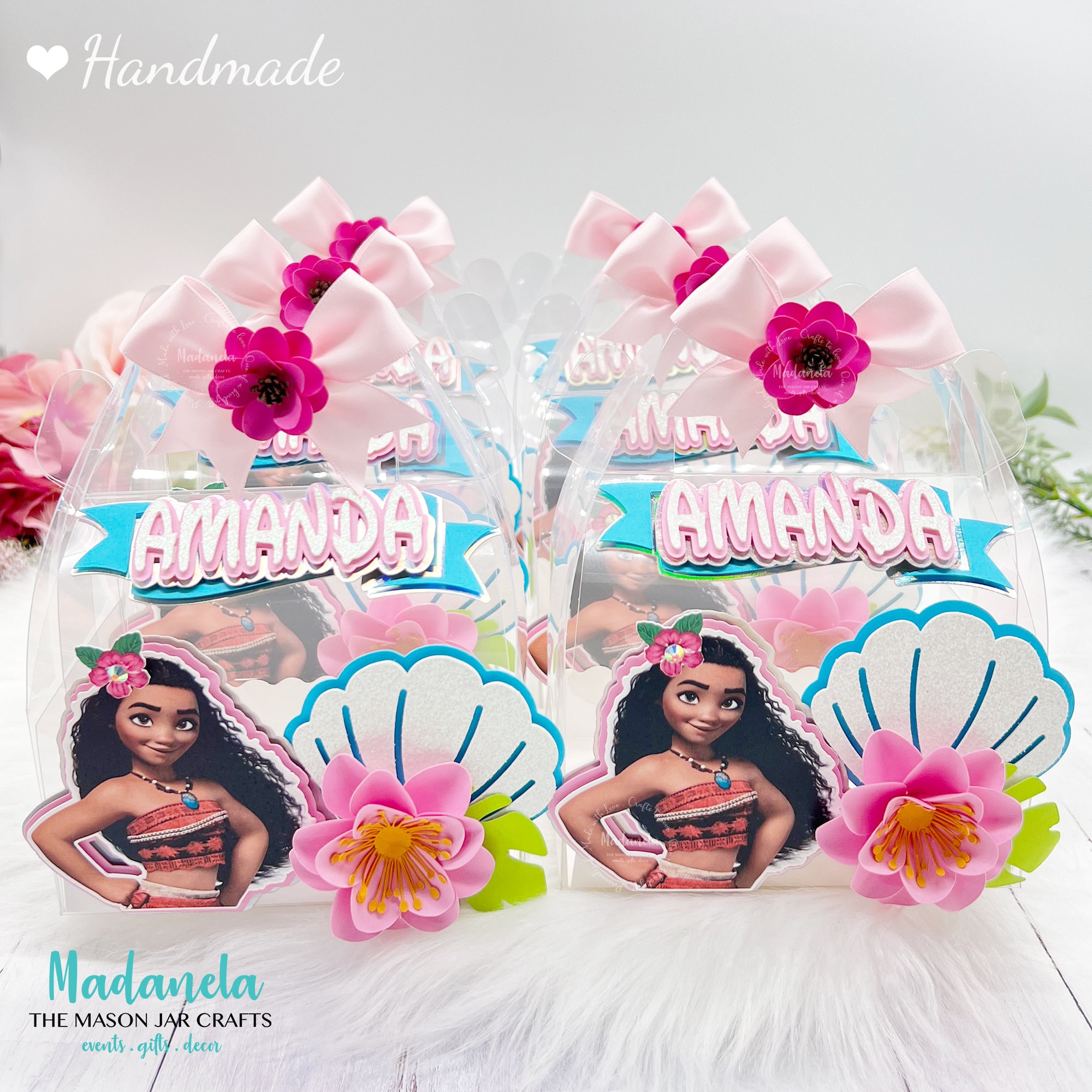 Moana Party Favor Gable Boxes: Personalized Birthday Goody Bags