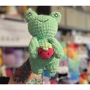 Strawberry Frog Stuffed Animal - Kawaii Frog Plushie - Crochet Frog Gifts - Frog Plush - Frog Lover Gift - Emotional Support Stuffed Animal