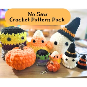 No Sew Halloween Häkelanleitung Bundle - Mini Kürbis Geist Hexenhut Frankenstein Monster Candy Corn - Halloween Schlüsselbund Herbst Amigurumi