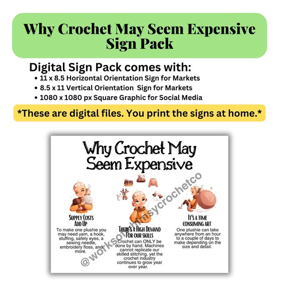 Why Crochet May Seem Expensive Sign For Markets - Price Explanation Sign, Table Display, Printable Sign for Craft Fairs, Aesthetic Sign
