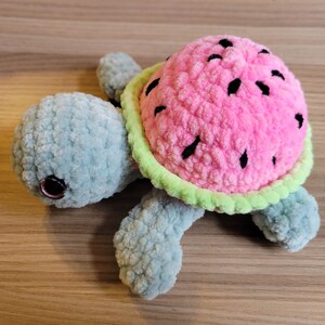 Plush Baby Sea Turtle - Turtle Plushie - Fruit Themed Decor - Crochet Amigurumi - Aquatic Nursery - Baby Gift Beachy - Coastal - Watermelon