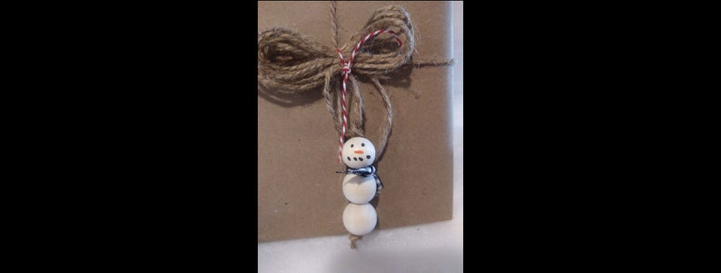 Wood Bead Snowman Christmas Gift Charms Tags