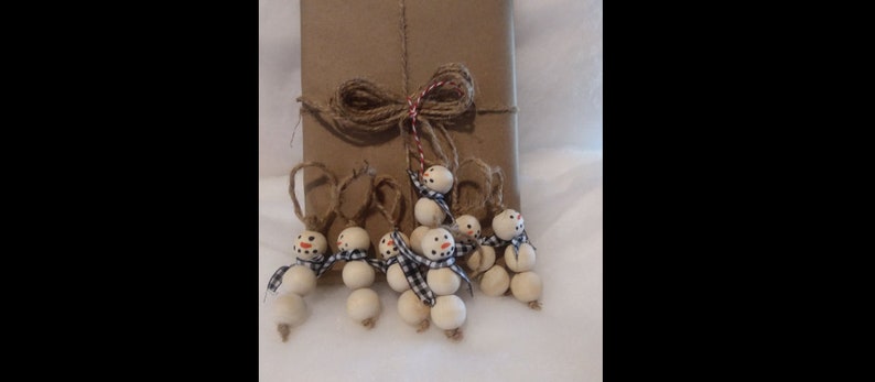 Wood Bead Snowman Christmas Gift Charms Tags
