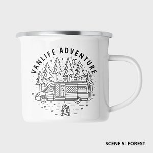 Personalised Mercedes Sprinter Enamel Camp Mug | 6 Scenes | Custom Message | His And Hers | Couple Travel Present Gift | Camping Accessories