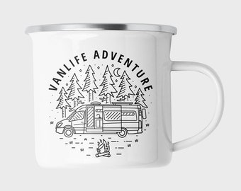 Personalised Mercedes Sprinter Enamel Camp Mug | 6 Scenes | Custom Message | His And Hers | Couple Travel Present Gift | Camping Accessories