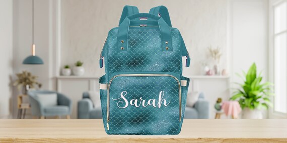 Teal Glitter Mermaid Diaper Bag 