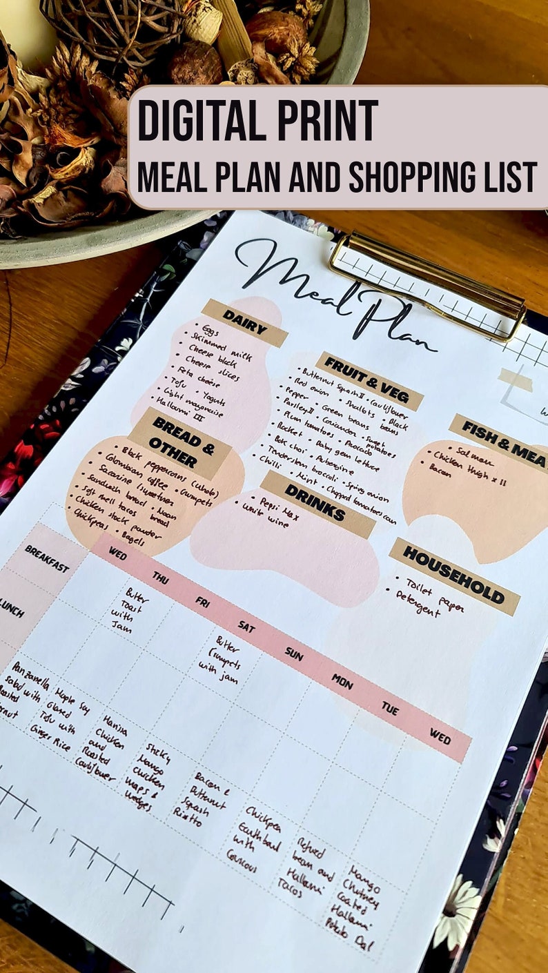 Meal Plan Shopping List Template Etsy Meal Plan Shopping List Template Etsy
