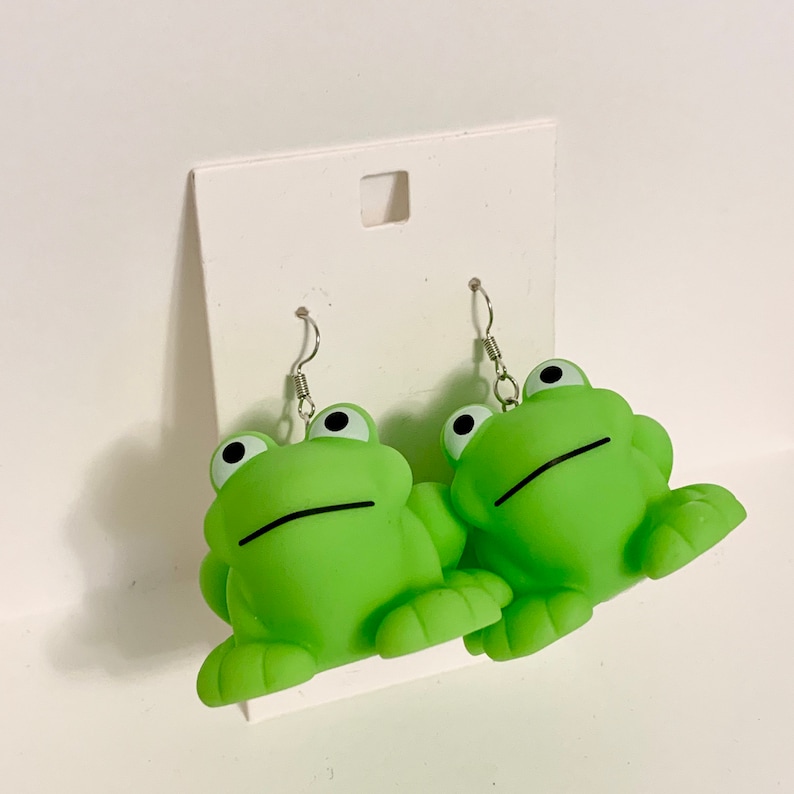 Rubber Frog Earrings Dangle Green Frog Big Earrings Trendy | Etsy