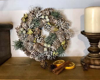 Small Frosted Pinecone Wreath | Rustic Christmas Decor