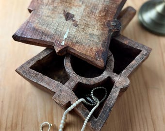 Antique Handcarved Indian Spice Box | Jewellery Box | Vintage Rustic Kitchen Decor Storage