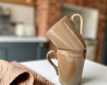 Pair of Rustic Earth Brown Glazed Stoneware Mugs | New Home Gift | Rustic Home | Industrial Home | Housewarming Gift