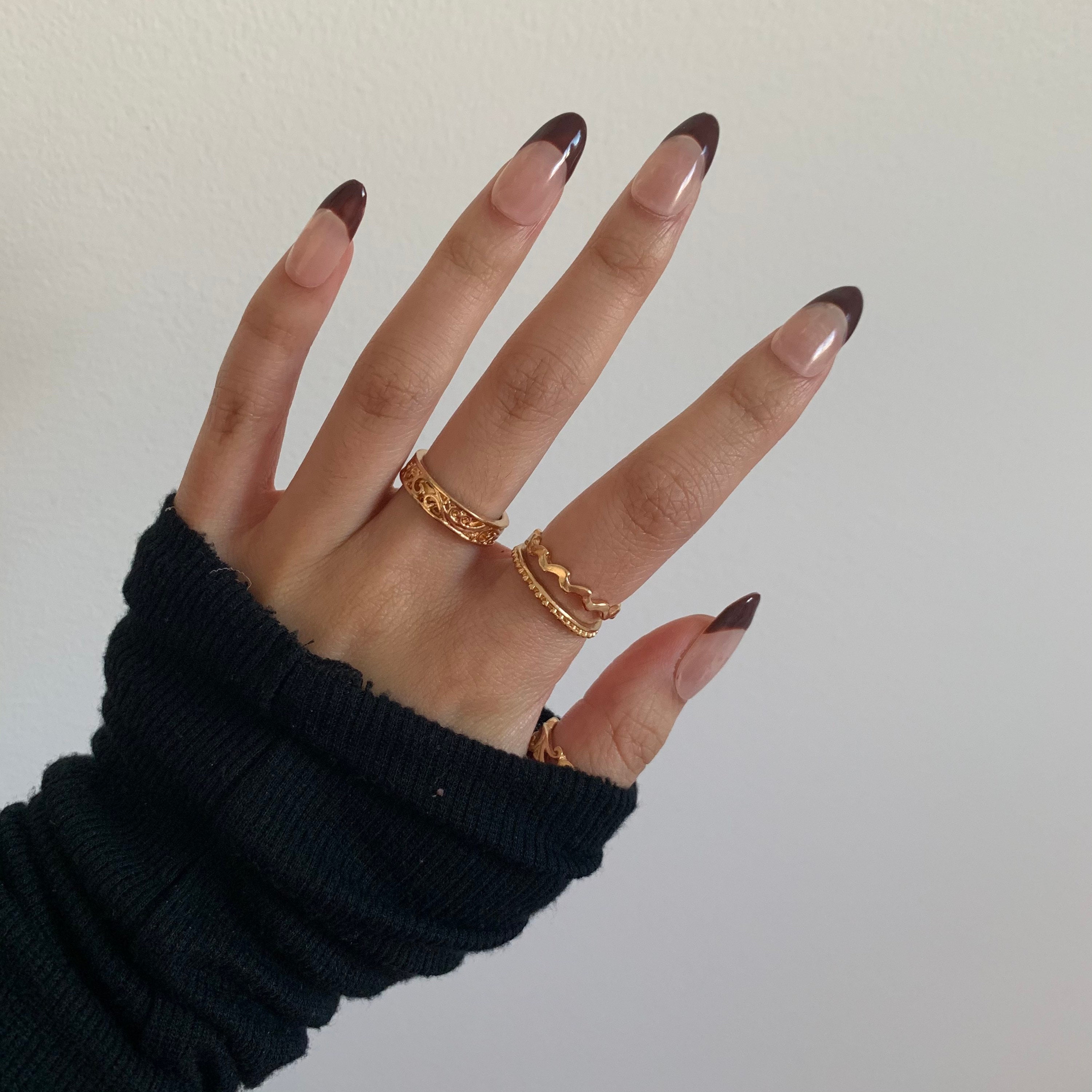 Brown French Tip Minimalist Press on Nails Almond Short Etsy Canada