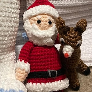Crochet abominable snowman, Rudolph and Santa