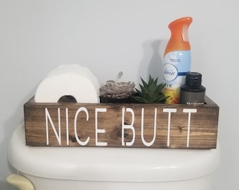 Rustic Wooden Toilet Paper Box | Funny Farmhouse Bathroom Decor