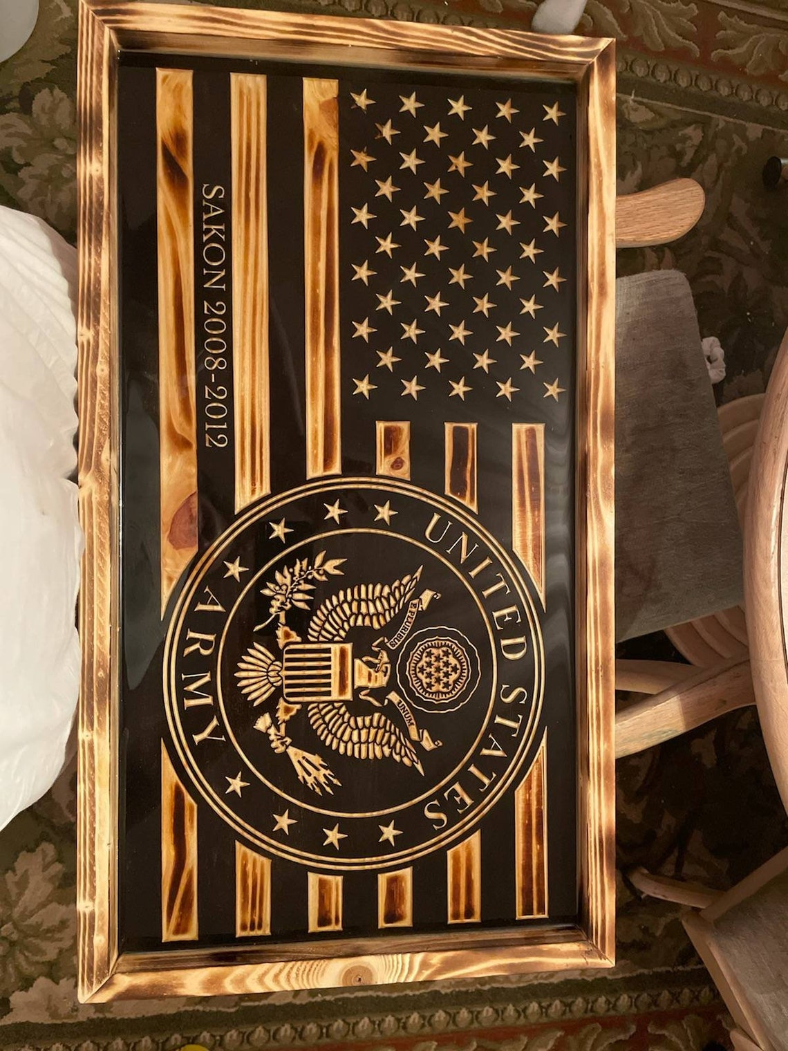 Wood CNC Carved US Army Flag W or W/o Resin Etsy