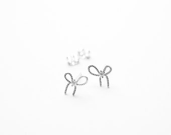 Sterling Silver Bow Earrings | Ribbon Bow Earrings | Knot Earrings | Stud Earrings for Children