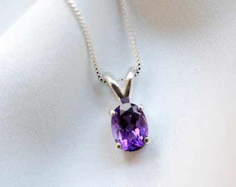 Real African Amethyst Necklace with Sterling Silver 18" Box Chain | Genuine Amethyst | Real Gemstone Necklace | February Birthstone Necklace