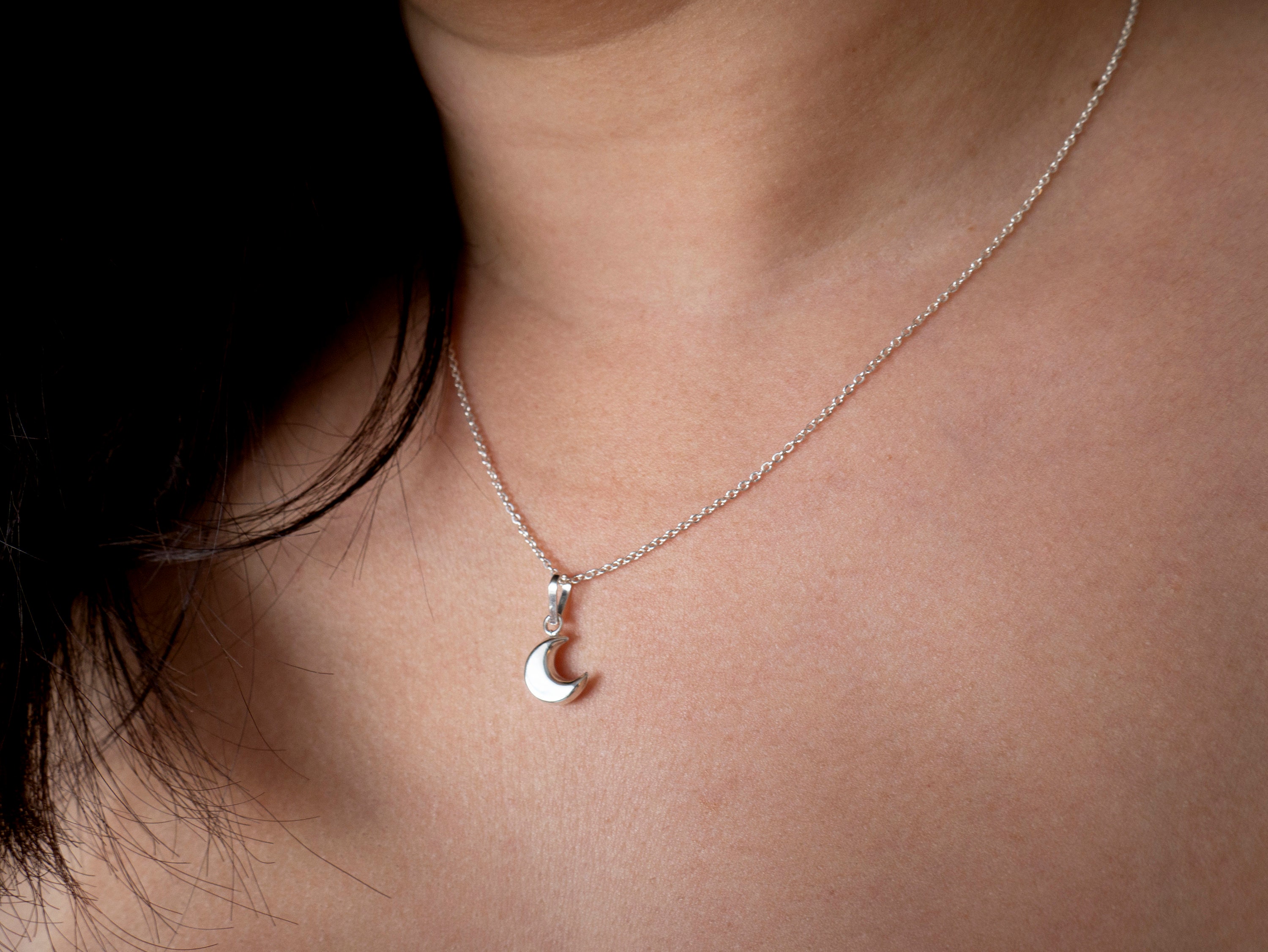 Sterling Silver Crescent Moon Necklace - Etsy