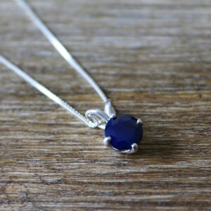 Deep Blue Sapphire Necklace Silver Box Chain Dark Blue Sapphire Real Sapphire September Birthstone Genuine Sapphire Dark Sapphire image 2