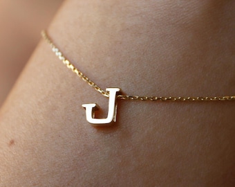 14k Solid Gold Initial Bracelet: Personalized Letter Charm