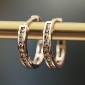 Cubic Zirconia Huggie Earrings in Sterling Silver | Huggie Hoops | Cubic Zirconia Hoops | Sterling Silver Huggies | Sterling Silver Hoops
