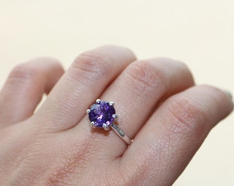 Amethyst Solitaire Ring set in Sterling Silver | Amethyst Solitaire Ring | Amethyst Engagement Ring