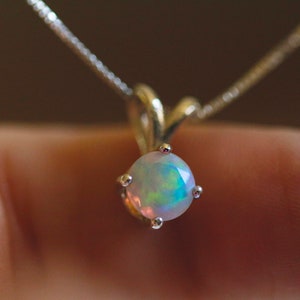 Ethiopian Opal Necklace with Silver Box Chain | Fire Opal Necklace | Yellow Opal | Genuine Opal | October Birthstone | Fire Opal Pendant