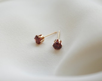 Almandine Garnet Stud Earrings | Real Gemstone Studs | Red Gemstone Studs | Faceted Garnet | Real Garnet | 14k Gold Filled | Sterling Silver