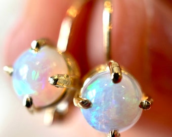 Australian Fire Opal Leverback Earrings in 14k Gold