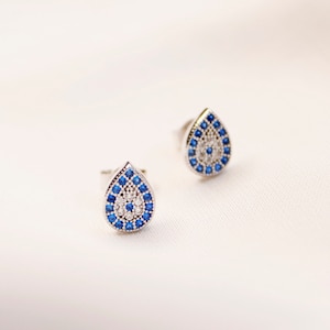 Evil Eye Protection Earrings | Evil Eye Studs | Blue Evil Eye | CZ Stud Earrings | Turkish Evil Eye | Evil Eye Jewelry