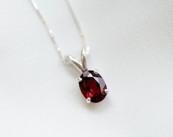 Mozambique Garnet Necklace with Silver Box Chain | Almadine Garnet | Real African Garnet | Red Garnet Necklace