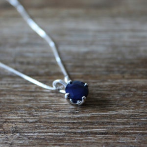 Deep Blue Sapphire Necklace Silver Box Chain Dark Blue Sapphire Real Sapphire September Birthstone Genuine Sapphire Dark Sapphire image 1